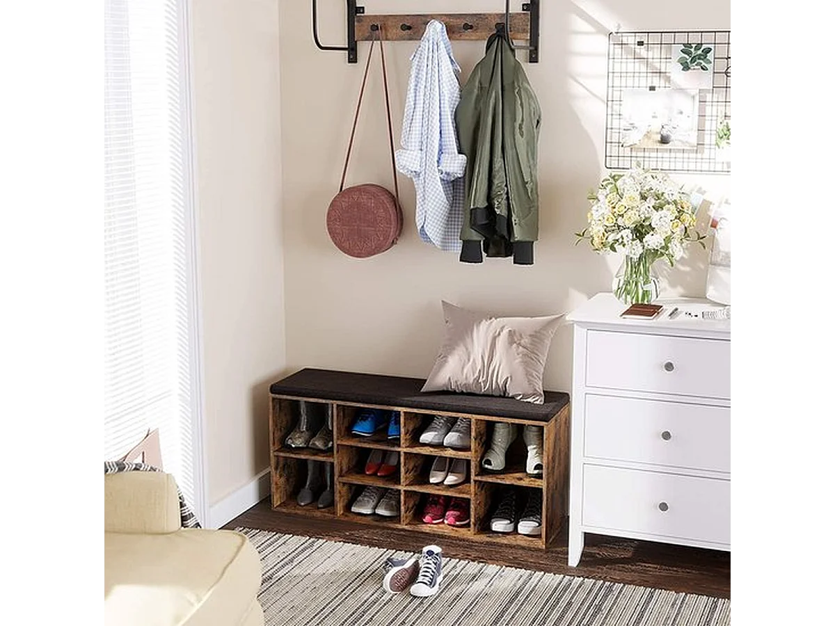 Meuble à chaussures avec siège - Noir et brun rustique