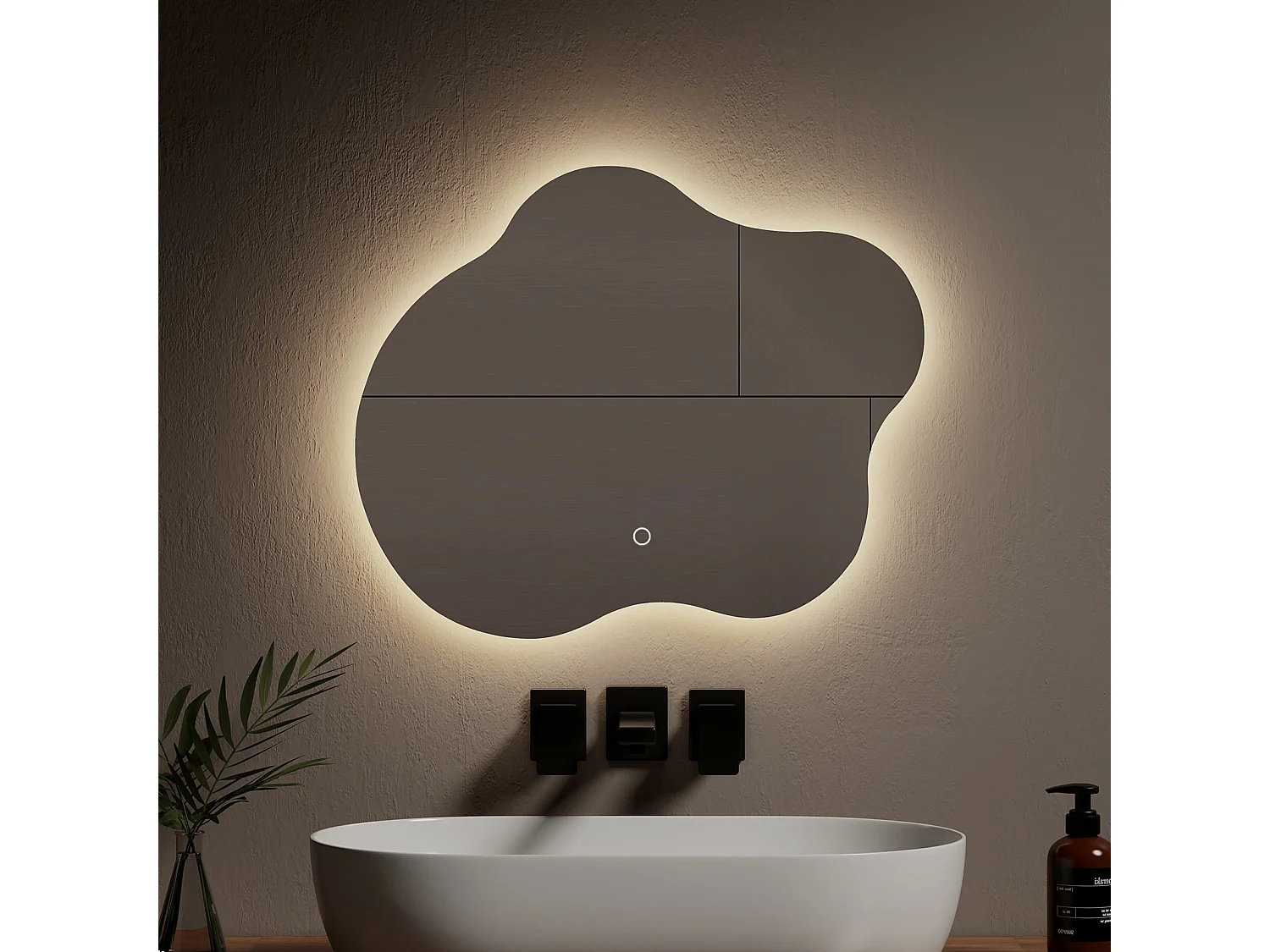 EMKE Miroir lumineux salle de bain sans cadre 60x50cm , Miroir LED avec Interrupteur Tactile, Anti-buée, Miroir avec 3 couleurs de Lumières