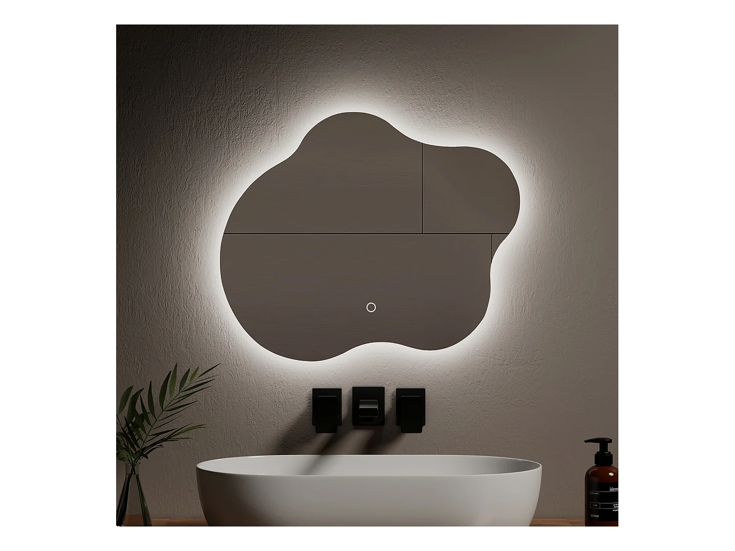 EMKE Miroir lumineux salle de bain sans cadre 60x50cm , Miroir LED avec Interrupteur Tactile, Anti-buée, Miroir avec 3 couleurs de Lumières