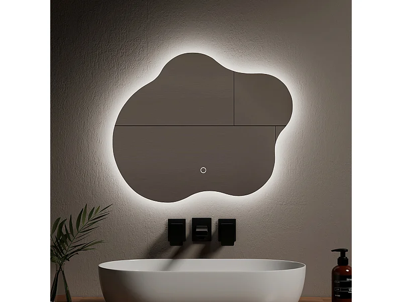 EMKE Miroir lumineux salle de bain sans cadre 60x50cm , Miroir LED avec Interrupteur Tactile, Anti-buée, Miroir avec 3 couleurs de Lumières