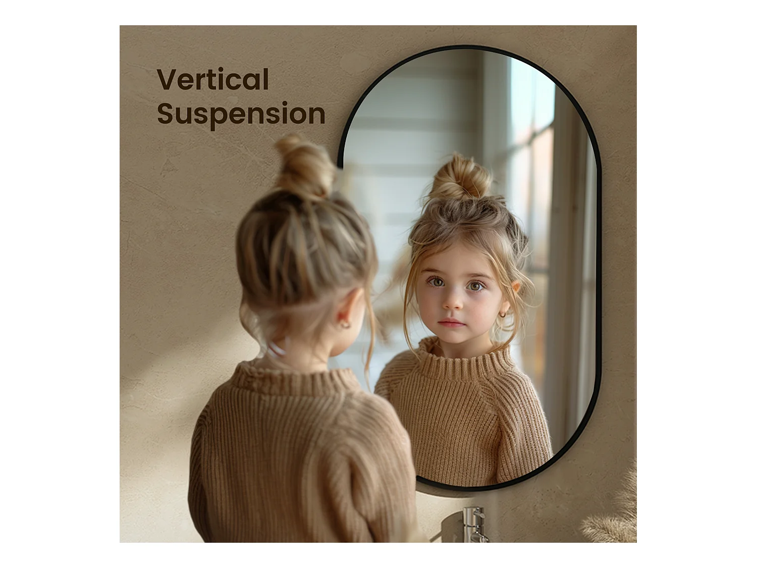 EMKE Miroir mural 60 × 80 cm Miroir ovale avec cadre noir, Miroir non lumineux salle de bain