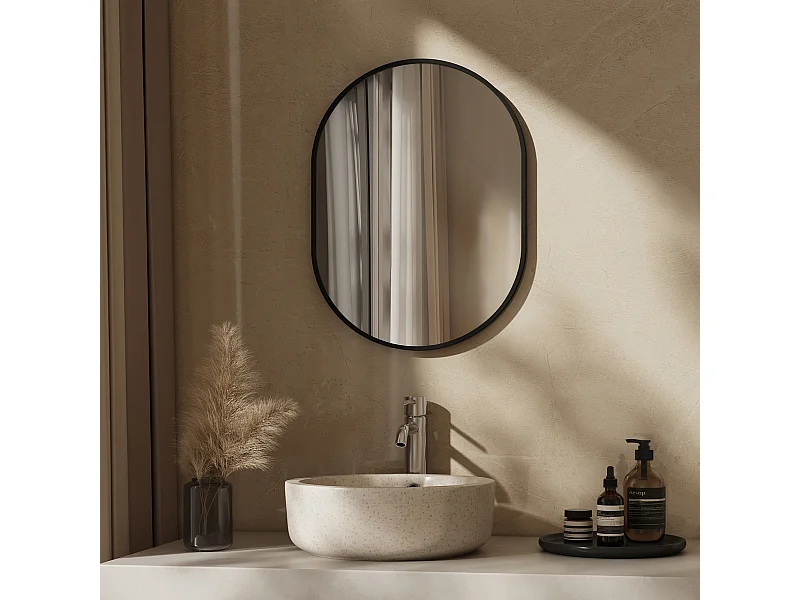 EMKE Miroir mural 60 × 80 cm Miroir ovale avec cadre noir, Miroir non lumineux salle de bain