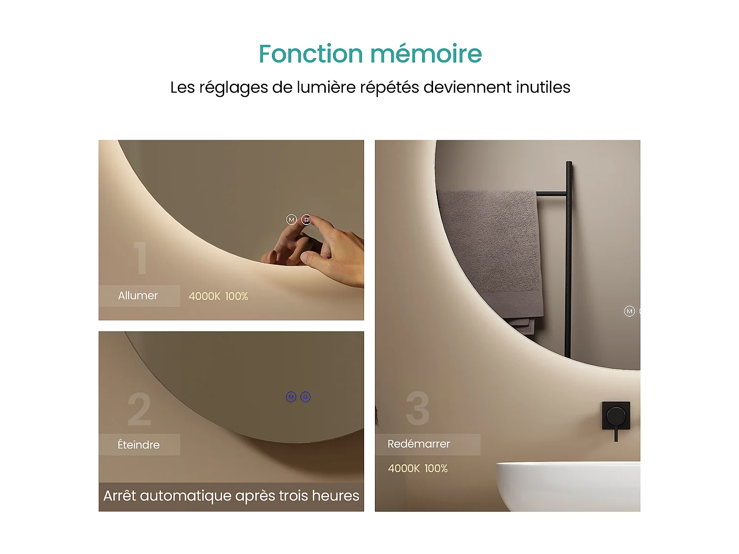 EMKE Ronde LED Badkamerspiegel 70 cm – Frameloos, Achtergrondverlichting, Touch Schakelaar, Dimbaar Licht (Koud/Warm/Neutraal Wit)