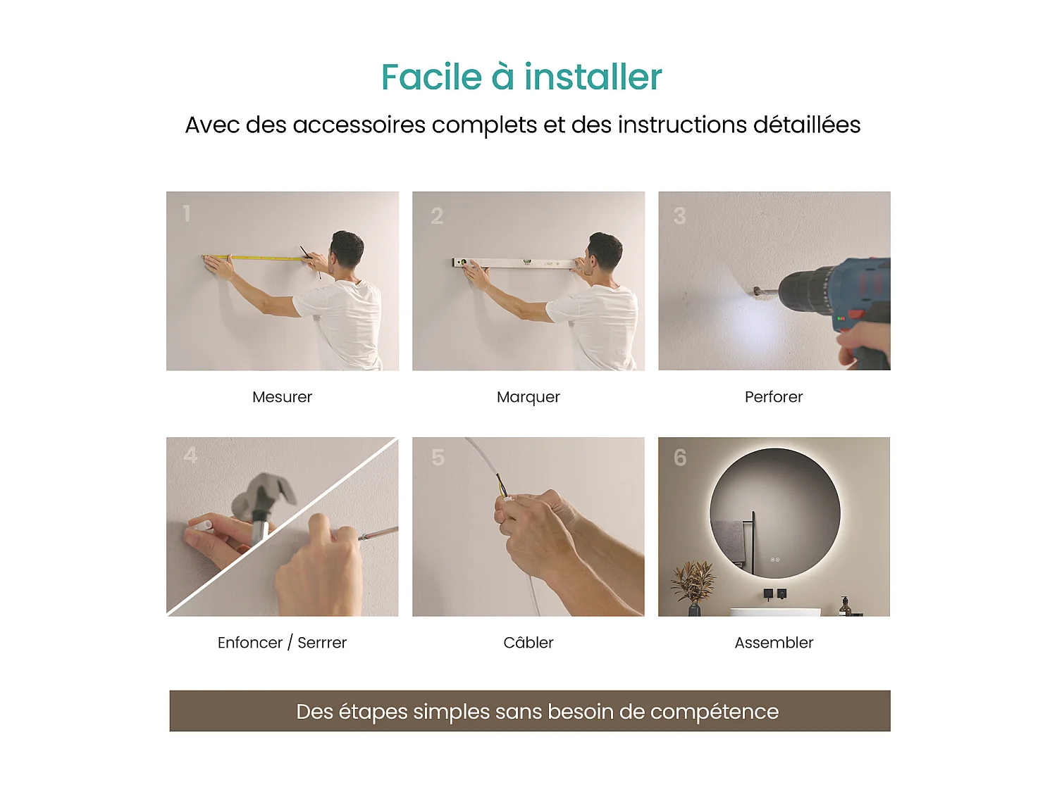 EMKE Ronde LED Badkamerspiegel 70 cm – Frameloos, Achtergrondverlichting, Touch Schakelaar, Dimbaar Licht (Koud/Warm/Neutraal Wit)