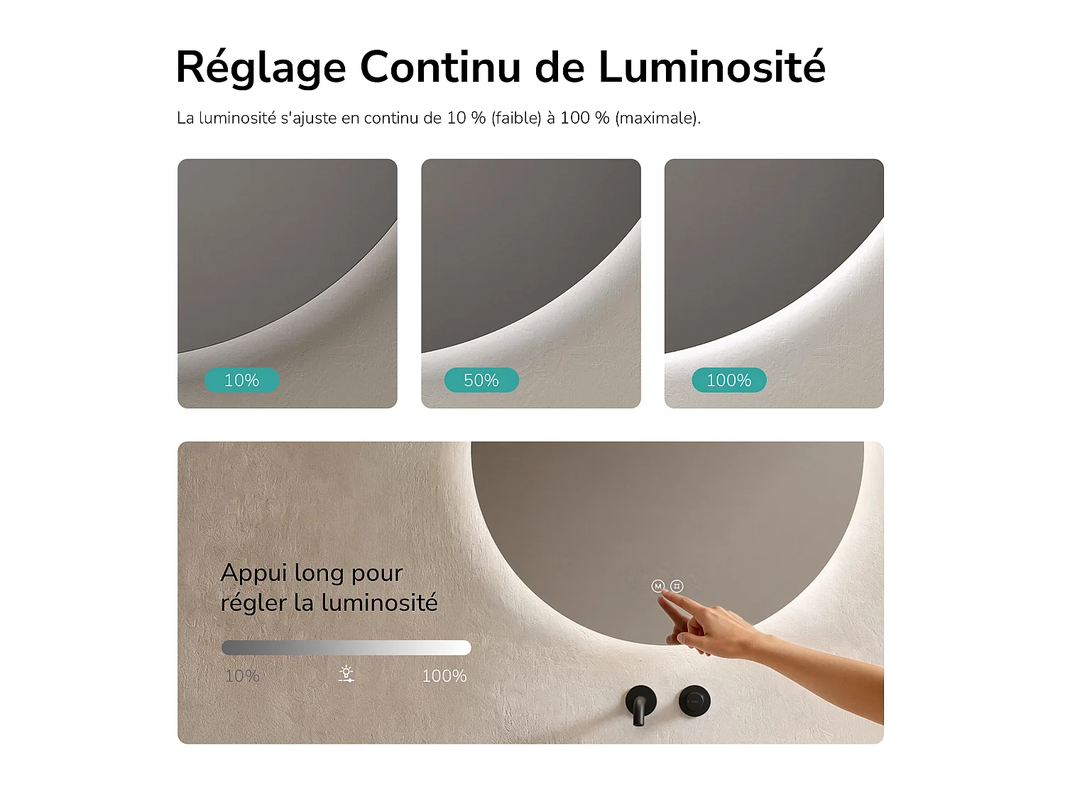 EMKE Ronde LED-badkamerspiegel Ø 70 cm, randloos met achtergrondverlichting, touchschakelaar, koelwit/neutraal/warmwit
