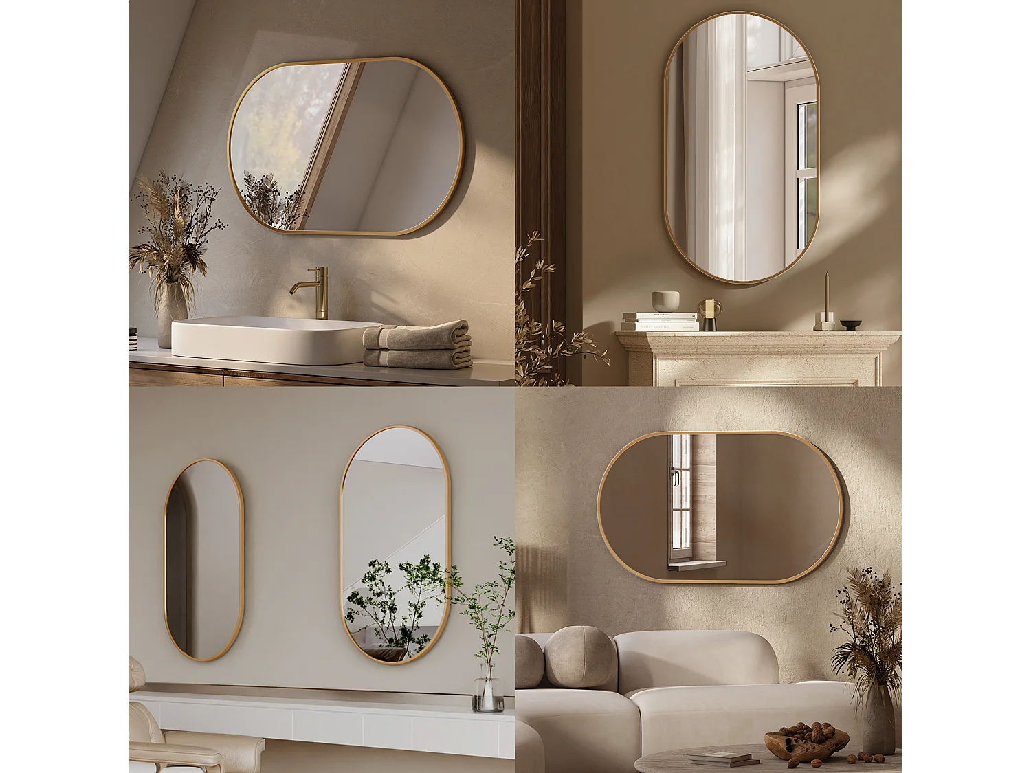 EMKE Wandspiegel Ovaal 45×60 cm met Gouden Frame – Niet-verlichte Badkamerspiegel