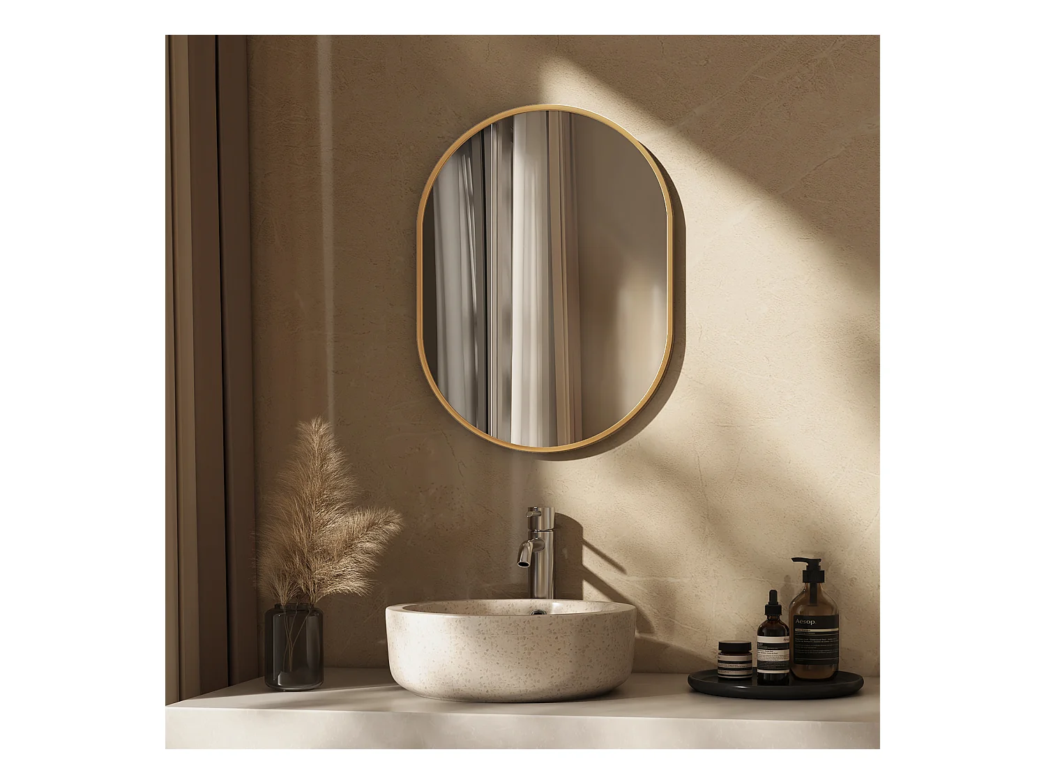EMKE Miroir mural 45 × 60 cm Miroir ovale avec cadre doré, Miroir non lumineux salle de bain