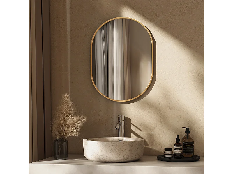 EMKE Miroir mural 50 × 70 cm Miroir ovale avec cadre doré, Miroir non lumineux salle de bain