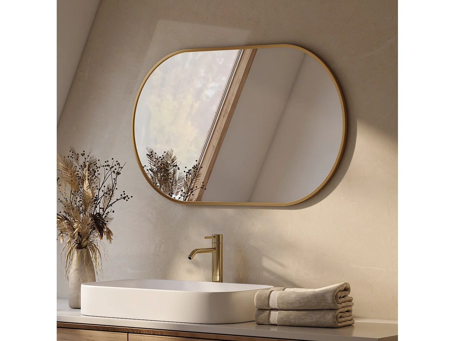 EMKE Miroir mural 50 × 70 cm Miroir ovale avec cadre doré, Miroir non lumineux salle de bain