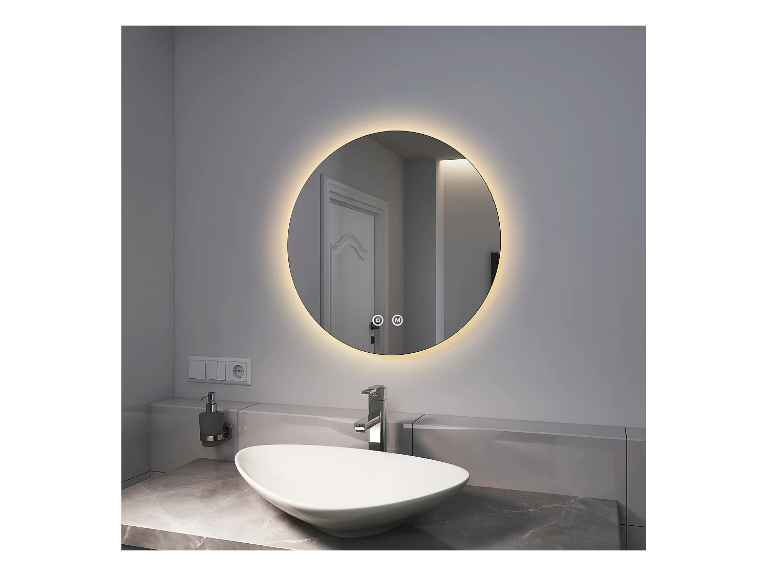 EMKE Ronde LED Badkamerspiegel 60 cm – Frameloos, Achtergrondverlichting, Touch Schakelaar, Dimbaar Licht (Koud/Warm/Neutraal Wit)