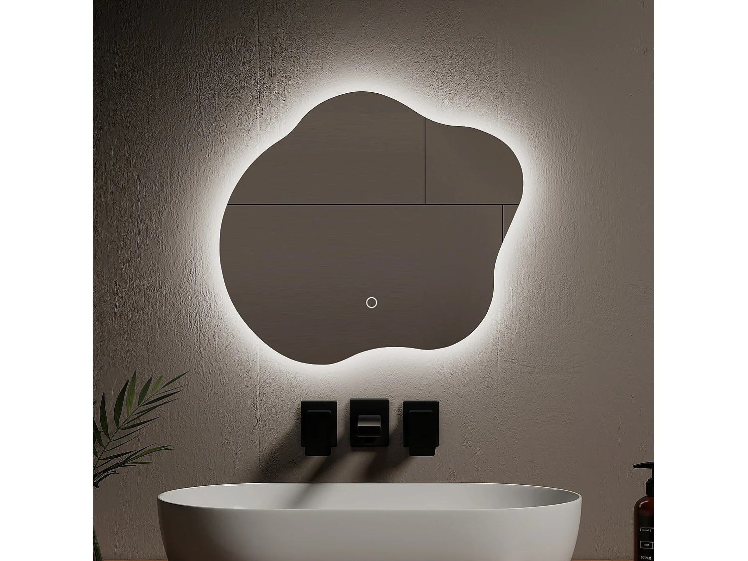 EMKE Miroir lumineux salle de bain sans cadre 50x45cm , Miroir LED avec Interrupteur Tactile, Anti-buée, Miroir avec 3 couleurs Lumières