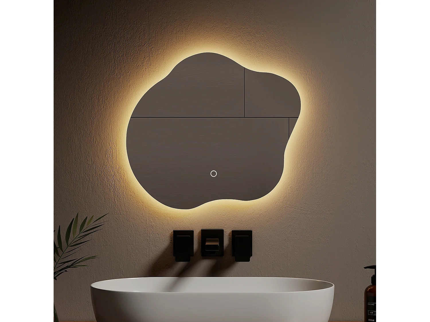 EMKE Miroir lumineux salle de bain sans cadre 50x45cm , Miroir LED avec Interrupteur Tactile, Anti-buée, Miroir avec 3 couleurs Lumières