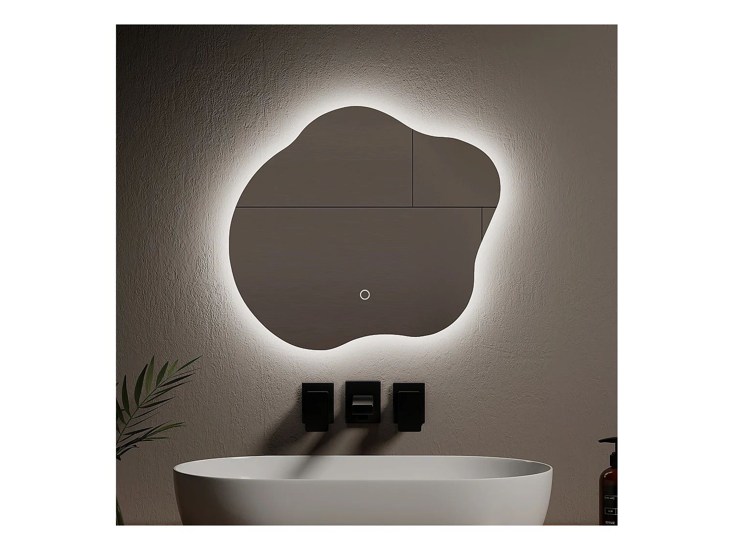 EMKE Miroir lumineux salle de bain sans cadre 50x45cm , Miroir LED avec Interrupteur Tactile, Anti-buée, Miroir avec 3 couleurs Lumières