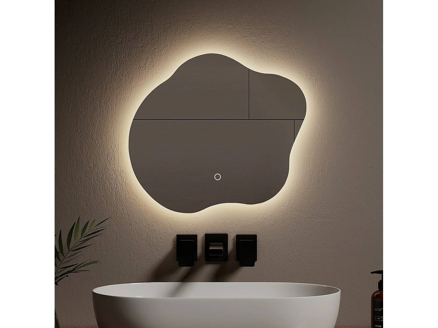 EMKE Miroir lumineux salle de bain sans cadre 50x45cm , Miroir LED avec Interrupteur Tactile, Anti-buée, Miroir avec 3 couleurs Lumières