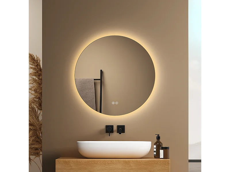 EMKE Specchio da bagno rotondo a LED con retroilluminazione senza cornice e interruttore al tocco - Diametro 50 cm | Luce bianca fredda/calda/neutra