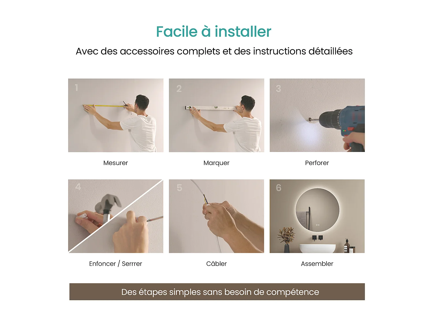 EMKE Ronde LED Badkamerspiegel 50 cm – Frameloos, Achtergrondverlichting, Touch Schakelaar, Dimbaar Licht (Koud/Warm/Neutraal Wit)