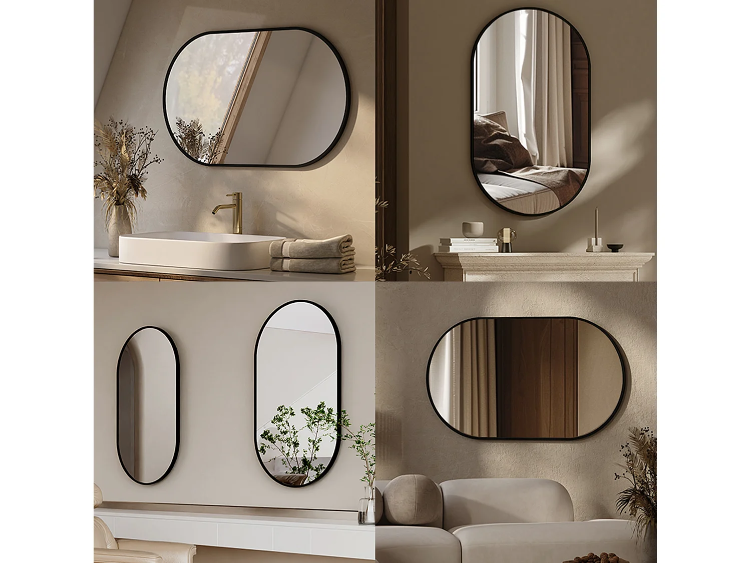 EMKE Specchio da parete 60 × 100 cm Specchio ovale con cornice nera, Specchio non illuminato per il bagno