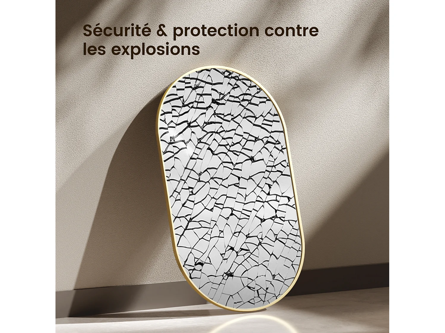 EMKE Miroir mural 60 × 100 cm Miroir ovale avec cadre doré, Miroir non lumineux salle de bain