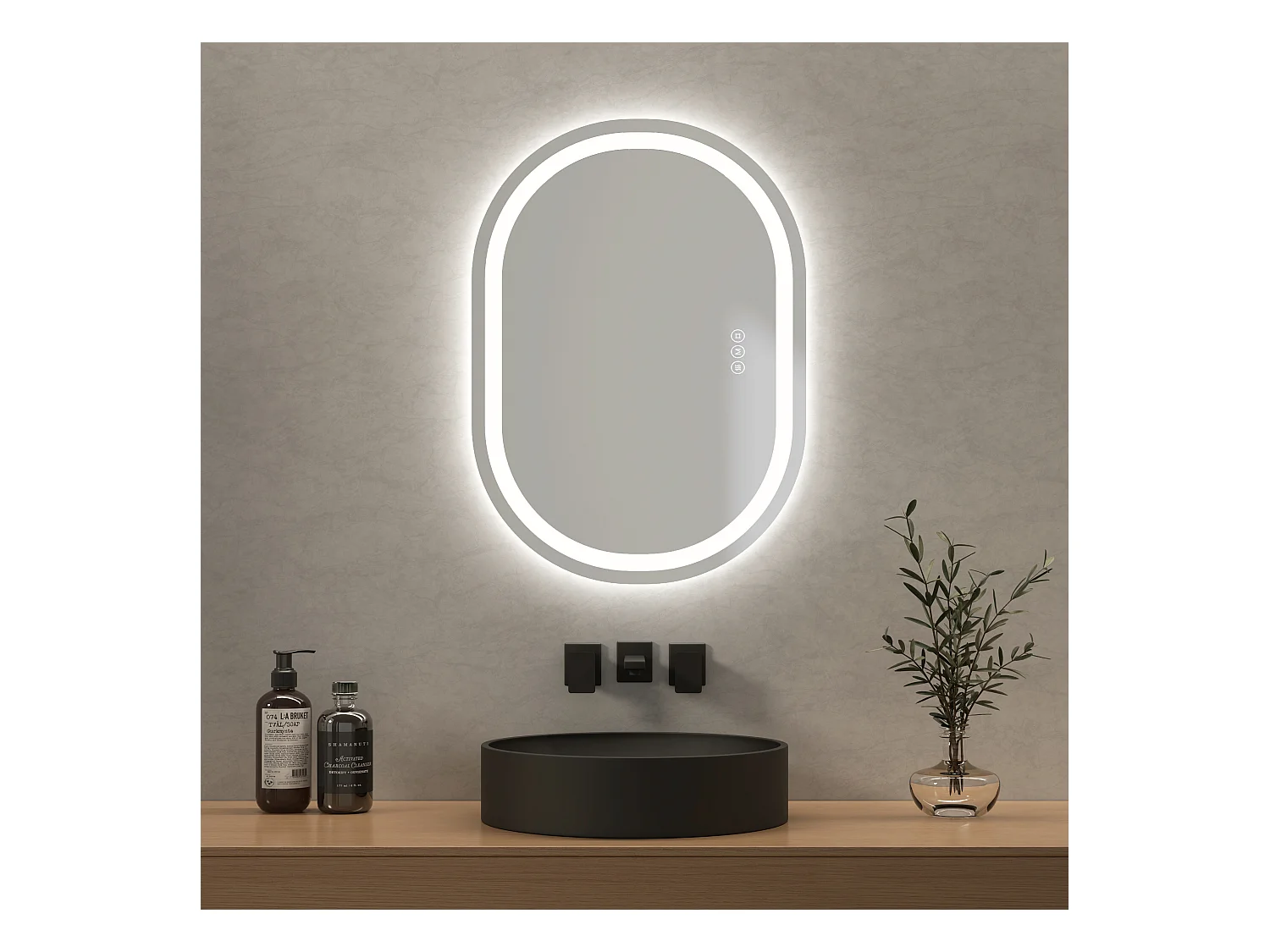 EMKE Ovale Badkamerspiegel 70x50 cm met LED Verlichting, Touchschakelaar, Anti-condens, Koud/Warm/Neutraal Licht