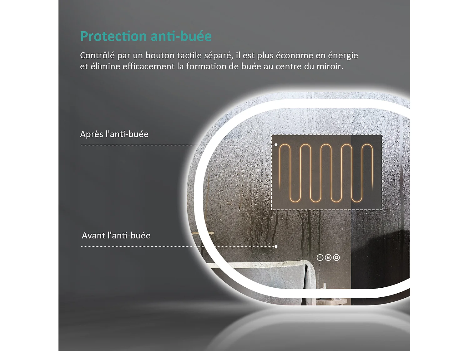 EMKE Miroir lumineux salle de bain ovale 70x50cm, Miroir LED avec Interrupteur Tactile, Anti-buée, Miroir avec éclairage Lumière Froide/Chaude/Neutre