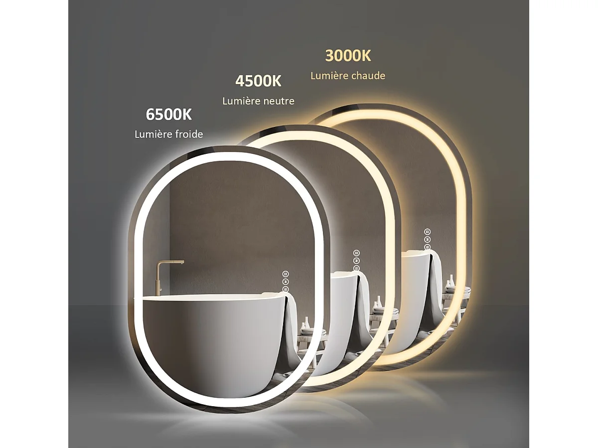 EMKE Specchio LED Ovale da Bagno 70 x 50 cm, Interruttore Touch, Anti-Appannamento, Illuminazione LED, Luce Fredda/Neutra/Calda