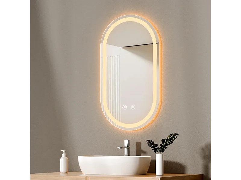 EMKE Ovale Badkamerspiegel 50x90 cm met LED Verlichting, Touchschakelaar, Anti-condens, Koud/Warm/Neutraal Licht