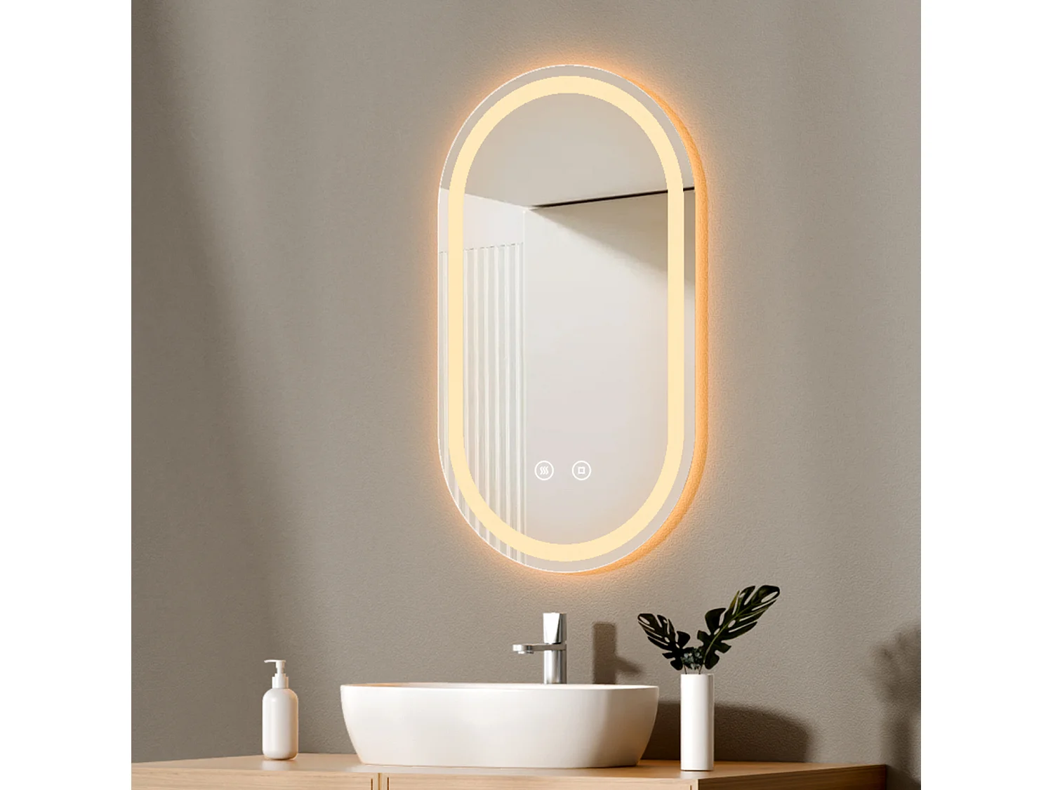 EMKE Ovale Badkamerspiegel 50x90 cm met LED Verlichting, Touchschakelaar, Anti-condens, Koud/Warm/Neutraal Licht