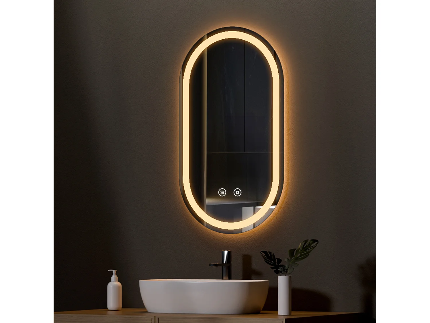 EMKE Ovale Badkamerspiegel 50x90 cm met LED Verlichting, Touchschakelaar, Anti-condens, Koud/Warm/Neutraal Licht