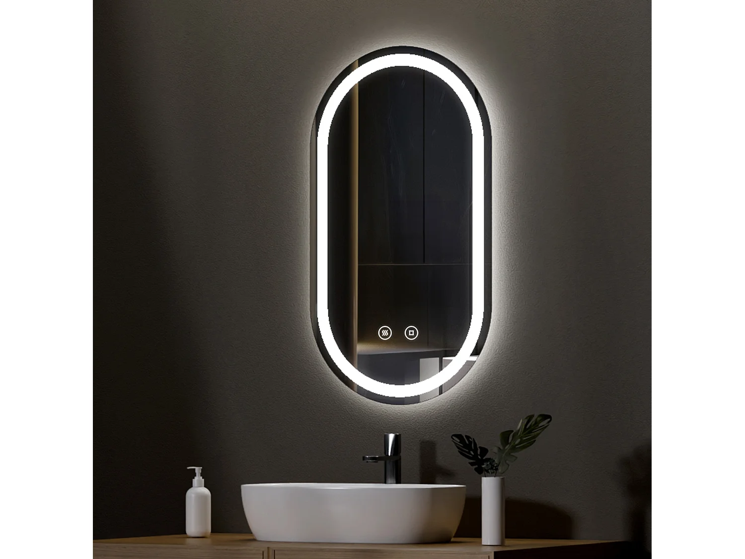 EMKE Ovale Badkamerspiegel 50x90 cm met LED Verlichting, Touchschakelaar, Anti-condens, Koud/Warm/Neutraal Licht