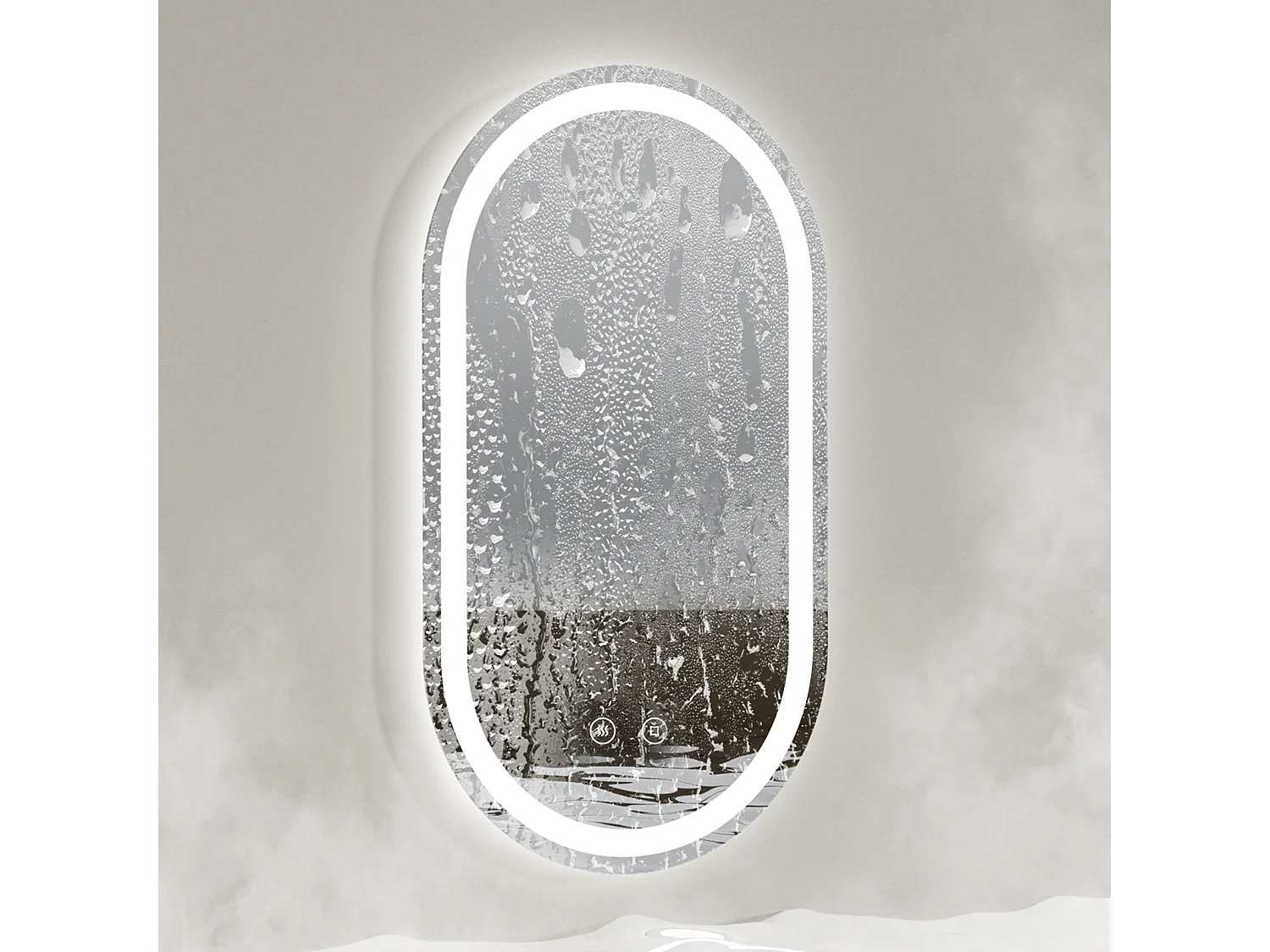 EMKE Ovale Badkamerspiegel 50x90 cm met LED Verlichting, Touchschakelaar, Anti-condens, Koud/Warm/Neutraal Licht