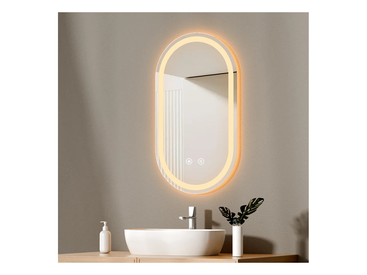 EMKE Miroir led salle de bain 50 × 90 cm Miroir salle de bain lumineux avec 3 Couleurs de lumière réglables+Anti-buée, Économie d'énergie miroir led
