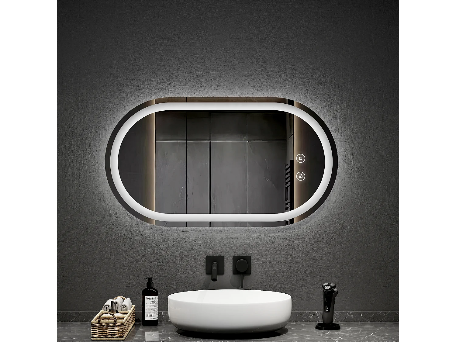 EMKE Ovale LED-badkamerspiegel 50 x 90 cm, touchschakelaar, anti-condens, LED-verlichting, koelwit/neutraal/warm licht