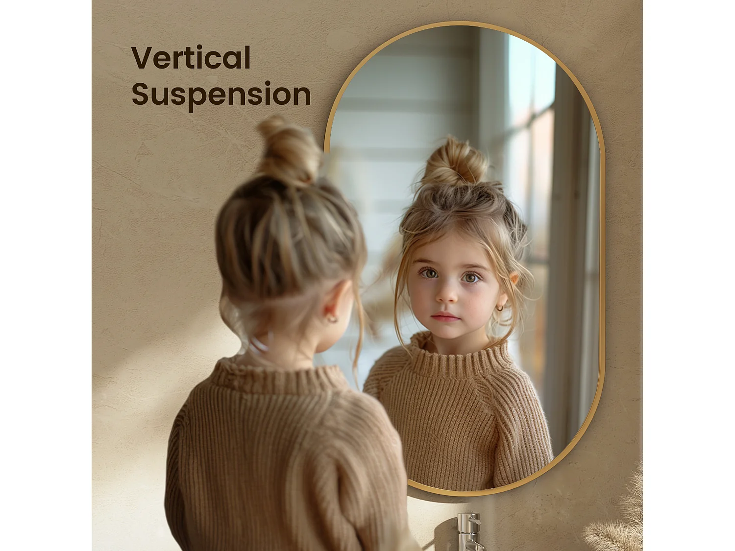 EMKE Wandspiegel Ovaal 60×80 cm met Gouden Frame – Niet-verlichte Badkamerspiegel