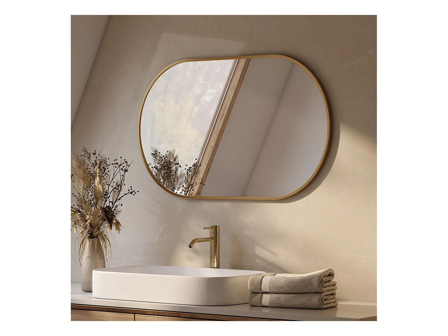 EMKE Miroir mural 60 × 80 cm Miroir ovale avec cadre doré, Miroir non lumineux salle de bain