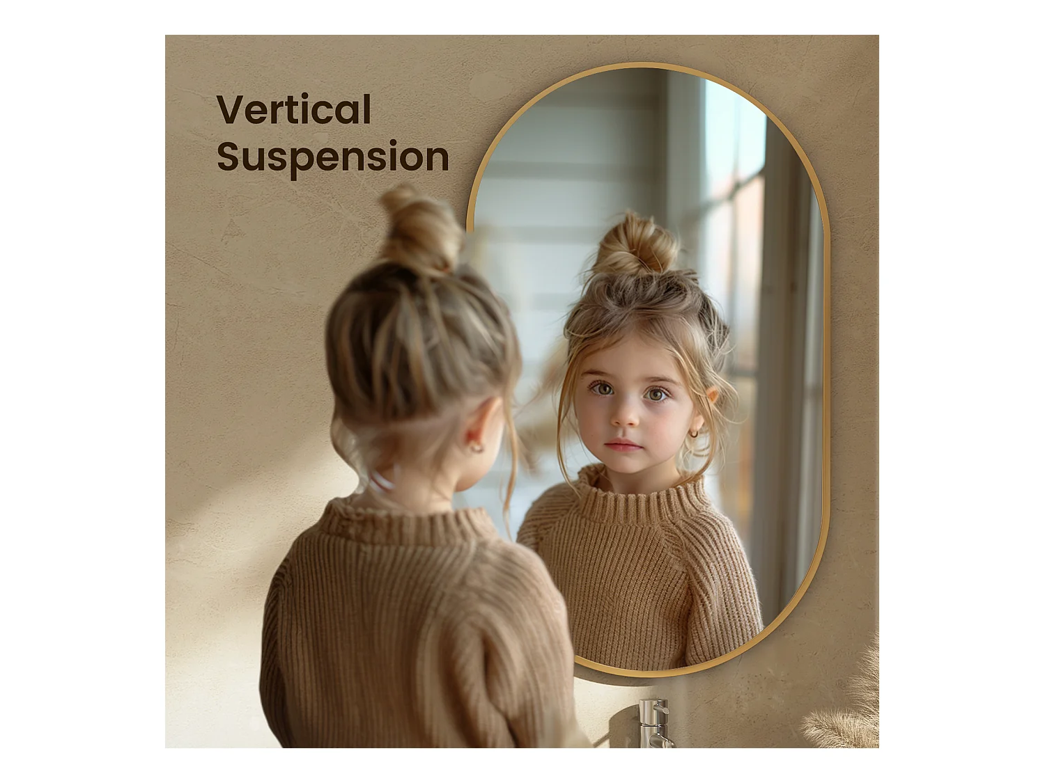 EMKE Miroir mural 60 × 80 cm Miroir ovale avec cadre doré, Miroir non lumineux salle de bain