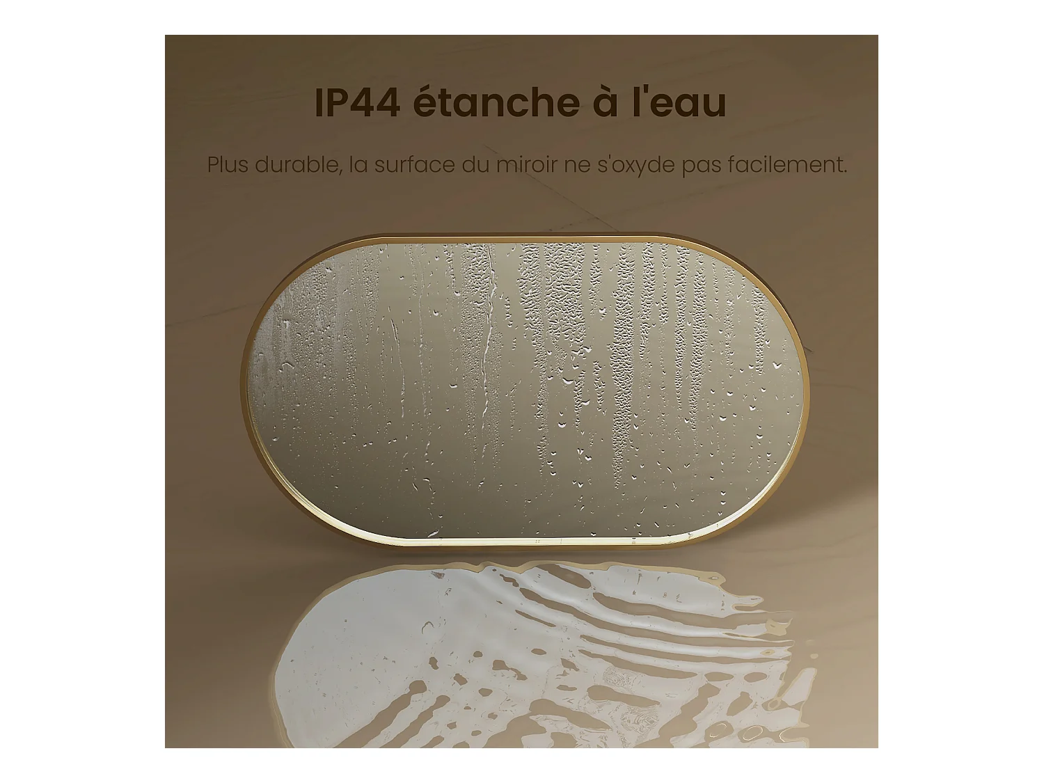 EMKE Miroir mural 60 × 80 cm Miroir ovale avec cadre doré, Miroir non lumineux salle de bain