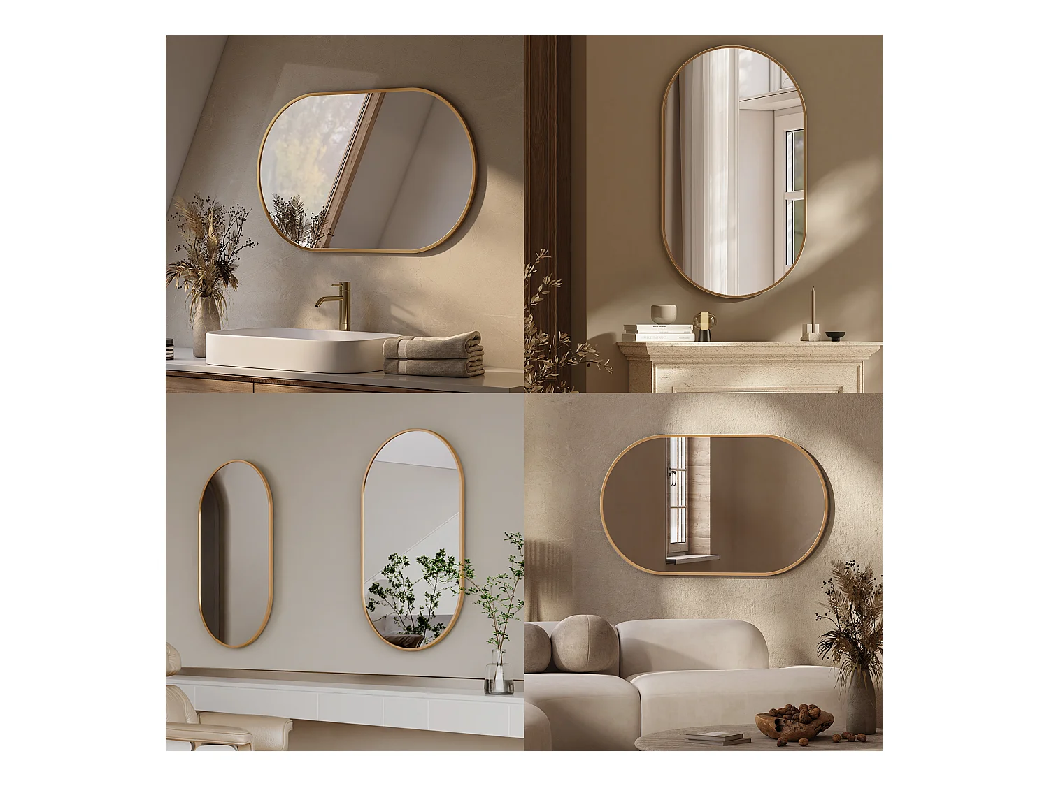 EMKE Miroir mural 60 × 80 cm Miroir ovale avec cadre doré, Miroir non lumineux salle de bain