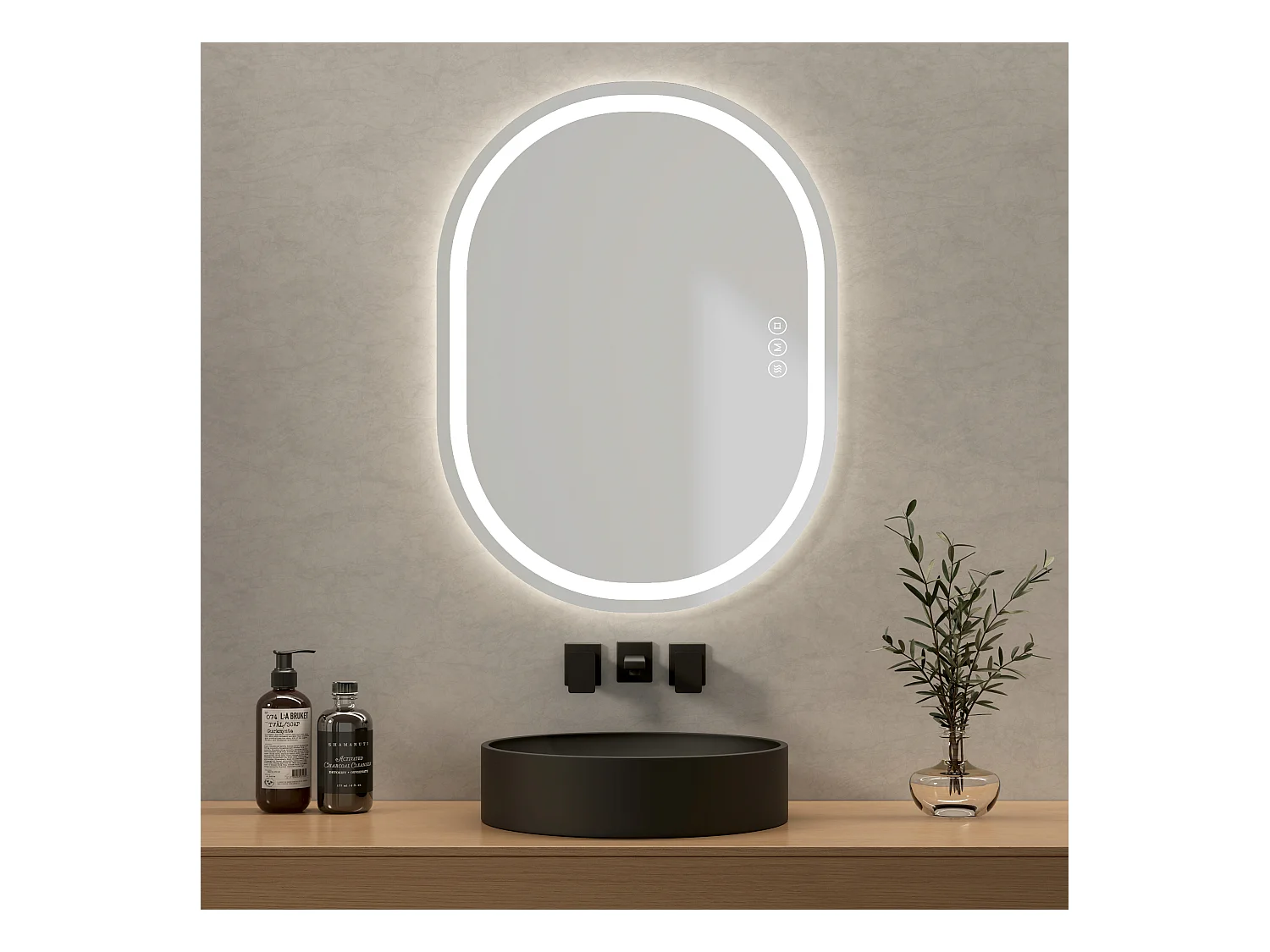 EMKE Ovale Badkamerspiegel 80x60 cm met LED Verlichting, Touchschakelaar, Anti-condens, Koud/Warm/Neutraal Licht
