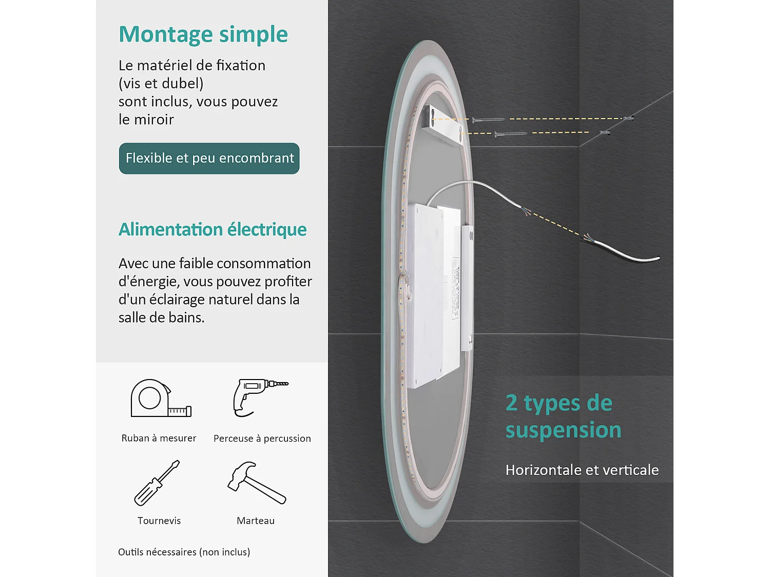 EMKE Miroir lumineux salle de bain ovale 80x60cm, Miroir LED avec Interrupteur Tactile, Anti-buée, Miroir avec éclairage Lumière Froide/Chaude/Neutre