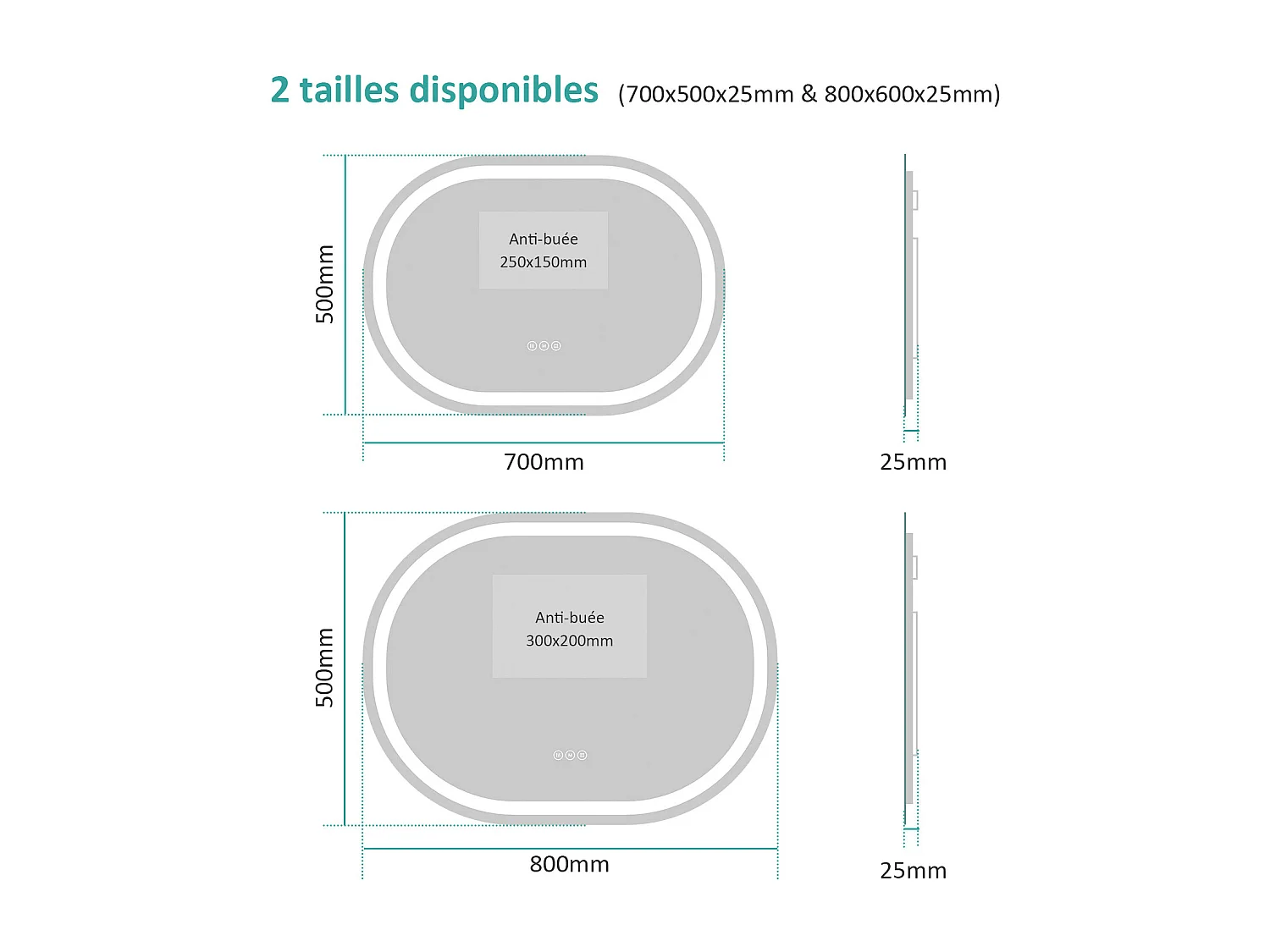 EMKE Miroir lumineux salle de bain ovale 80x60cm, Miroir LED avec Interrupteur Tactile, Anti-buée, Miroir avec éclairage Lumière Froide/Chaude/Neutre
