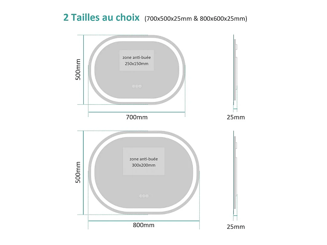 EMKE Specchio LED Ovale da Bagno 80 x 60 cm, Interruttore Touch, Anti-Appannamento, Illuminazione LED, Luce Fredda/Neutra/Calda
