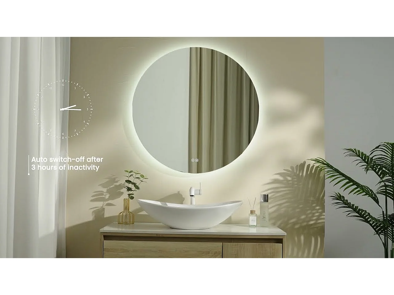 EMKE Miroir lumineux salle de bain rond diamètre 80cm, rétro-éclairage sans cadre, Interrupteur Tactile, Miroir avec éclairage Froide/Neutre/Chaude
