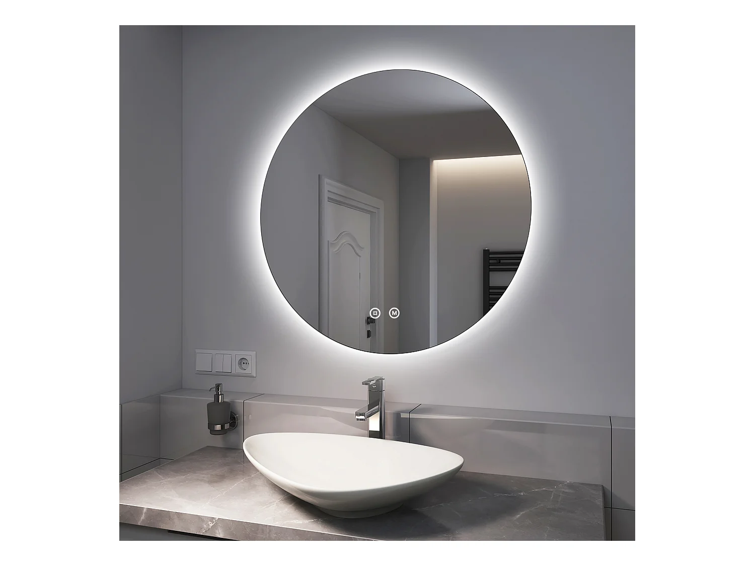 EMKE Miroir lumineux salle de bain rond diamètre 80cm, rétro-éclairage sans cadre, Interrupteur Tactile, Miroir avec éclairage Froide/Neutre/Chaude