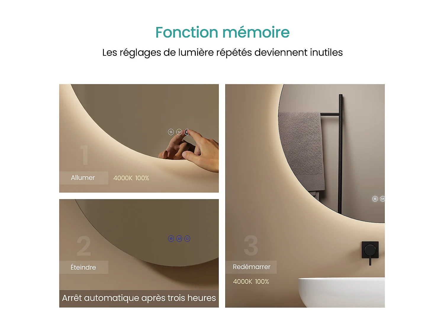 EMKE Verlichte Badkamerspiegel Rond Ø60 cm – LED Spiegel met Achtergrondverlichting – Touch Schakelaar, Anti-condens, Koud/Neutraal/Warm Wit