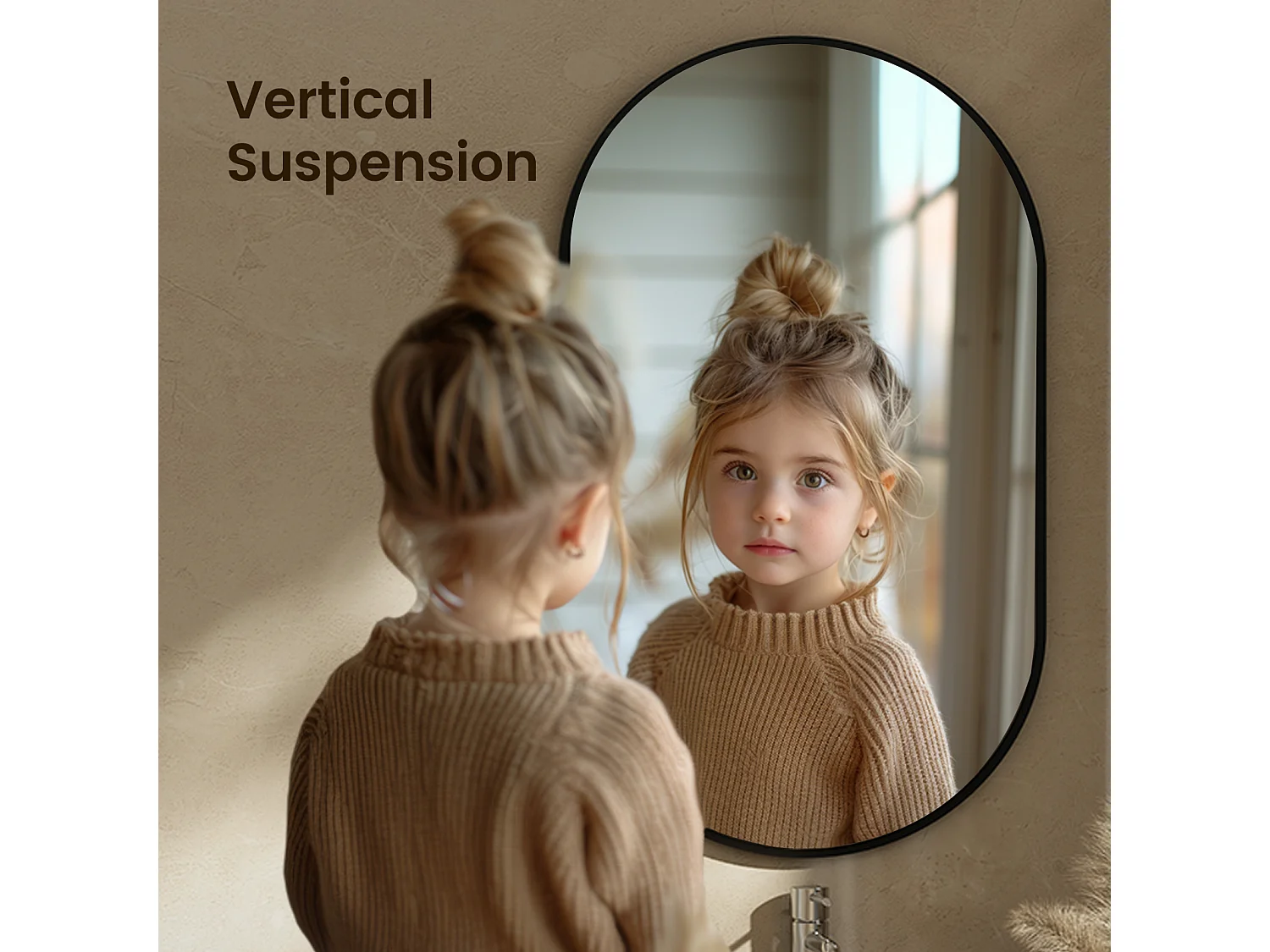 EMKE Specchio da parete 50 × 70 cm Specchio ovale con cornice nera, Specchio non illuminato per il bagno