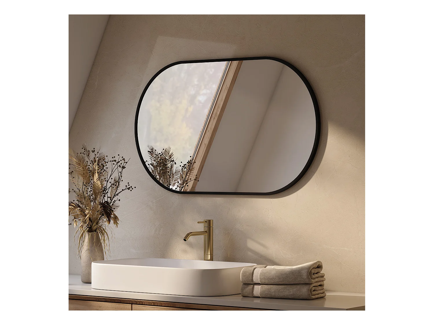 EMKE Miroir mural 50 × 70 cm Miroir ovale avec cadre noir, Miroir non lumineux salle de bain