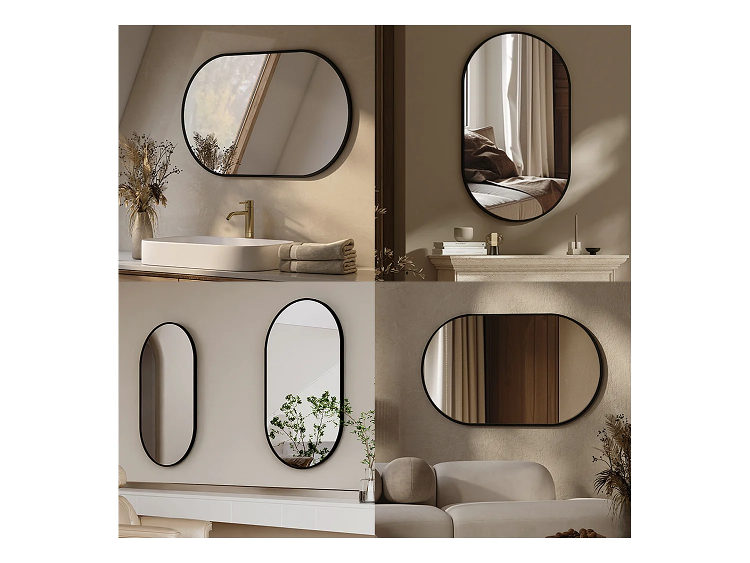 EMKE Miroir mural 50 × 70 cm Miroir ovale avec cadre noir, Miroir non lumineux salle de bain