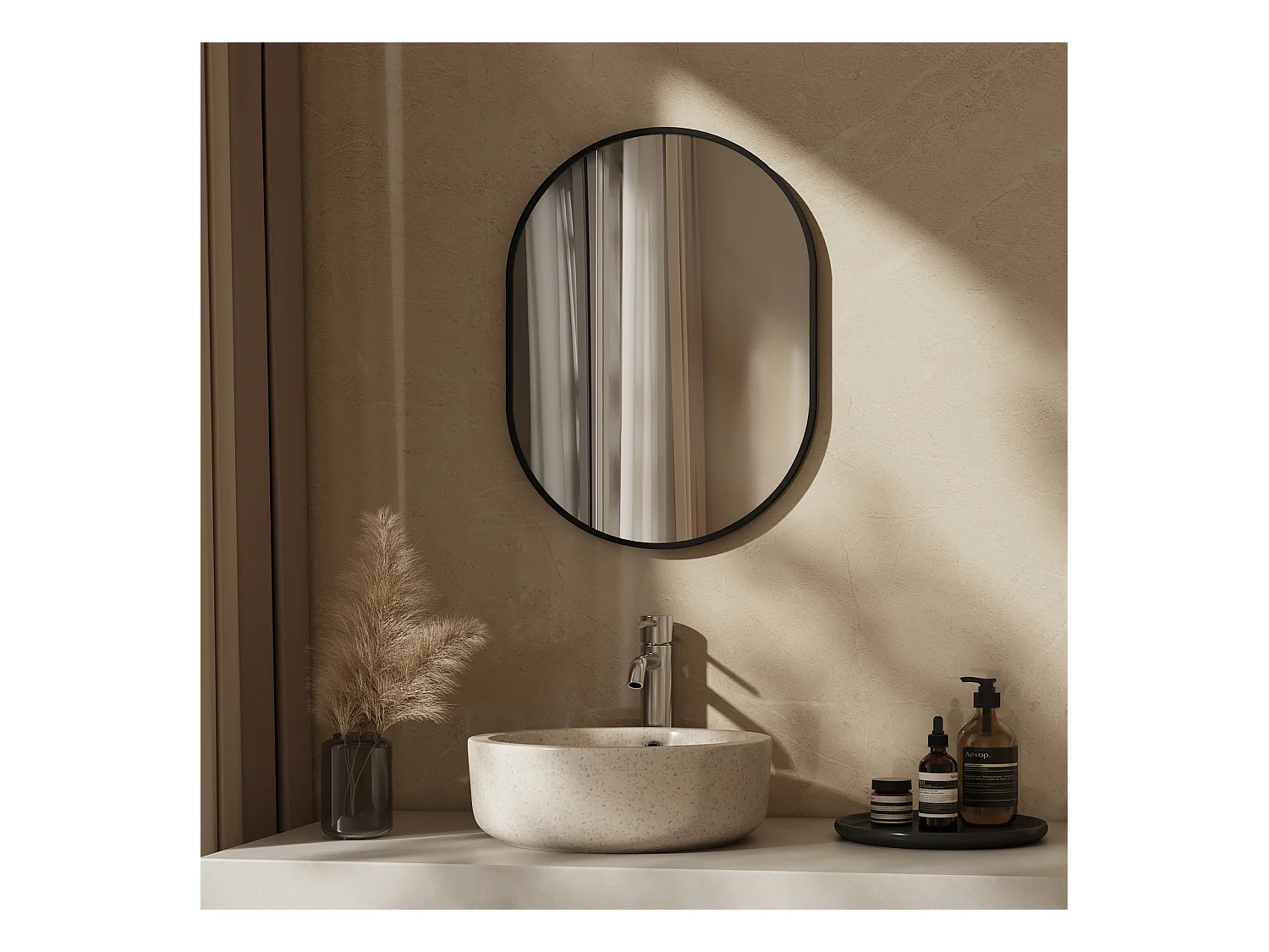 EMKE Wandspiegel Ovaal 45×60 cm met Zwart Frame – Niet-verlicht Badkamerspiegel