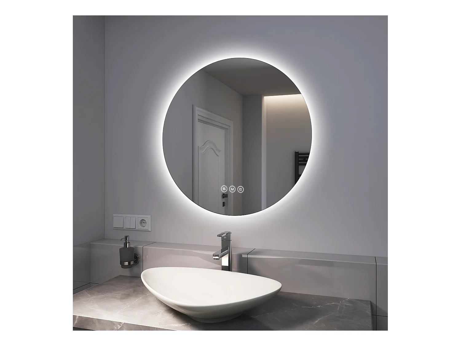 EMKE Specchio da bagno rotondo a LED con retroilluminazione, interruttore al tocco, antiappannamento - Diametro 70 cm Luce bianca fredda/calda/neutra