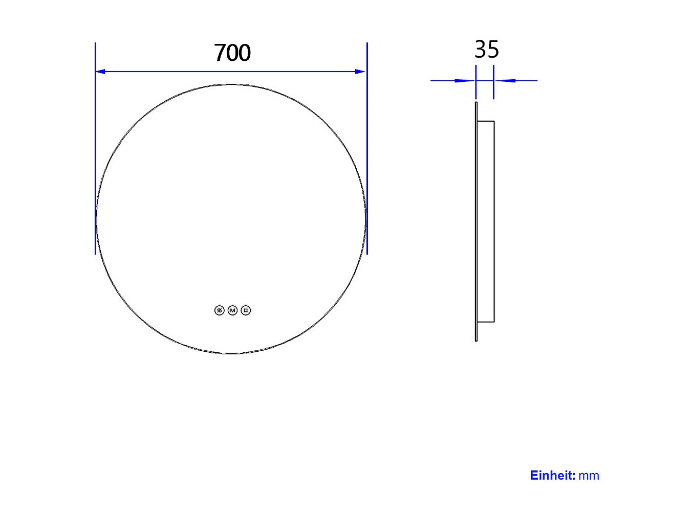 EMKE Miroir lumineux salle de bain rond diamètre 70cm, Miroir LED rétro-éclairage avec Interrupteur Tactile, Anti-buée, Froide/Neutre/Chaude